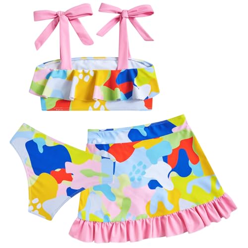 Image of ALISISTER Girls Swimsuit 3 Piece Bathing Suits Flounce Bikini Tankini Set Beach Swimwear with Cover Ups Skirt for 3-8 Years