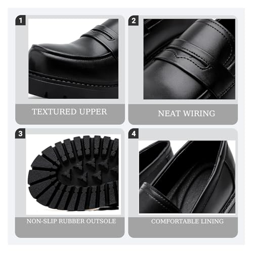 Men's Leather Chunky Platform Loafers Retro Round Toe Lug Sole Non-Slip Slip-On Dress Shoes for Business, Wedding, Campus Dance3