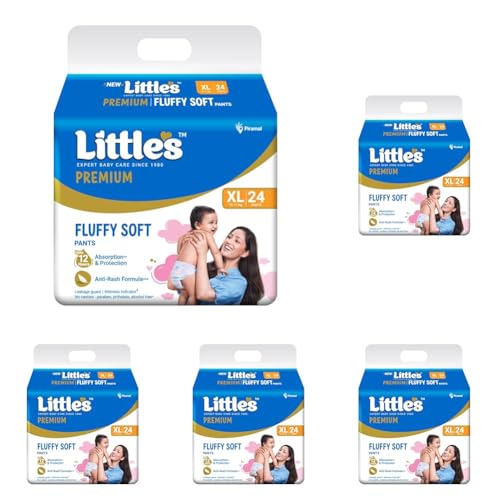 Image of Little's Premium Baby Diapers XL Size (Extra Large) Pants Style | 12-17 kg | 24 Count - Pack of 5 | FluffySoft Baby Diaper with Leakage Guard, Wetness Indicator & 12 Hours Absorption