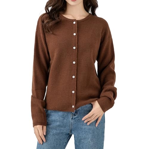 Simple&Opulence Women’s Cardigan Button Down Crew Neck Sweater Open Front Long Sleeve Lightweight Knitted Sweaters