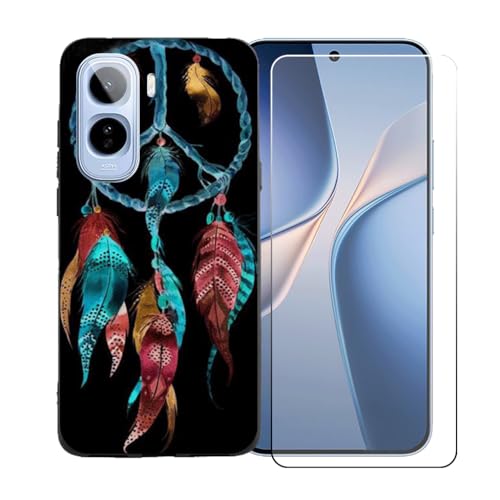 LCEHTOGYE �K�p Vivo T5 Pro 5G +�����K���X�X�N���[���v���e�N�^�[�p�P�[�X�A�K�p Vivo T5 Pro 5G (6,83")�ƌ݊����̂���u���b�N�\�t�gTPU�V���R���Q���P�[�X�ی�J�o�[ BST3