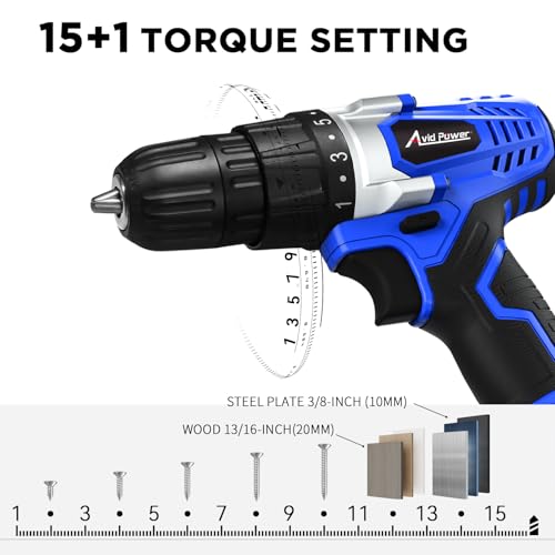 AVID POWER 20V MAX Lithium lon Cordless Drill Set, Power Drill Kit with Battery and Charger, 3/8-Inch Keyless Chuck, Variable Speed, 16 Position and 22pcs Bits (Blue) - Image 3