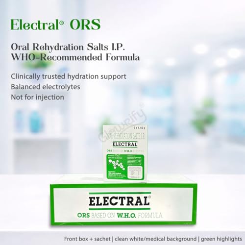 Image of ELECTRAL Oral Rehydration Salts I.P. | Regular Unflavor | WHO Formula | Pack of 50 Sachets | 4.40 g Each