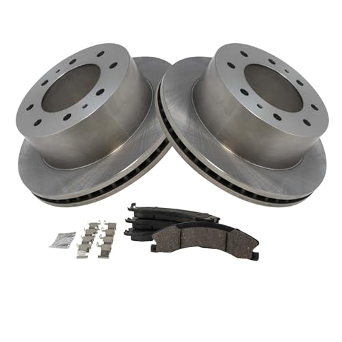 Image of TRQ Rear Brake Pad and Rotor Kit Brake Pads Rotor Ceramic Compatible with 2011-2019 Chevrolet Silverado 2500 HD Silverado 3500 HD 2016-2019 Suburban 3500 GMC Sierra 2500 Sierra