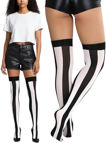 Image of ToBeInStyle Women's Novelty Vertical Spiral Striped Thigh High Stockings