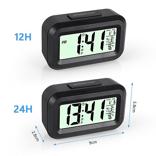 Vicloon Cyfrowy budzik przy łóżku, wyświetlacze LED z regulowaną drzemką 12/24 h, temperatura, data, timer, sterowanie światłem, przenośne budziki do sypialni, domu, biura, kuchni (czarny)