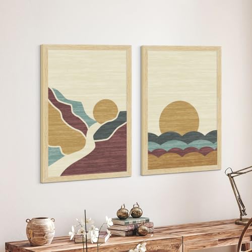 Image of ArtX Paper Boho Aesthetic Wall Decor Paintings with Frame for Home Decoration, Painting for Living Room Bedroom Office, Framed Painting for Wall Decoration, Wall Decor For Living Room, Set Of 2
