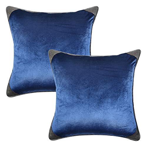 Image of Cazimo Velvet Cushion Covers for Bed, Sofa and Couch - 16 * 16 inches | Ideal for Living Room | Set of 2, Navy Blue