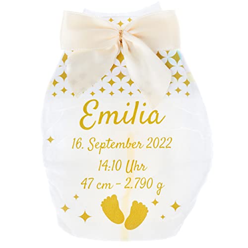 goldprintz I personalisierte Windel im Doppelpack I 2 Stück für 1 Preis I Geburtsdaten eures Babys I zur Geburt oder Taufe für Mädchen I individuelles Geschenk und Erinnerung