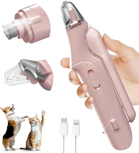 Dog Nail Clippers & Cat Nail Clipper with Catcher, 2 in 1 Dog Nail Trimmers & Grinder with Light for Large Small Dogs Cats,Silent Groom Pro Claw Trimmer, Rechargeable Dogs Nails Grinder Quiet