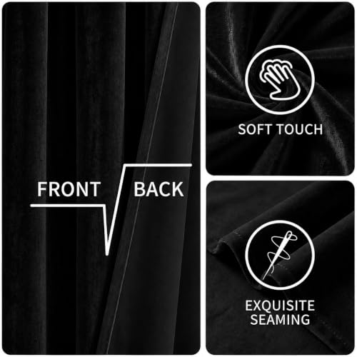 Image of Amazon Brand - Solimo Velvet Curtain Set of 2 (52x96 Inch) Plain Door & Window Curtains for Living Room & Bedroom |75% Light Blocking, Eyelet Curtains for Home Decor in Black Color (4 feet x 8 feet)