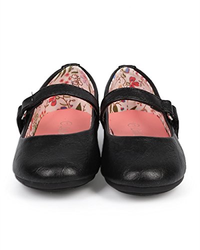 Little Angel Dc39 Girl Leatherette Round Toe Classic Mary Jane Flat (Toddler/ Infant) - Black (Size: Toddler 6) #TOP3