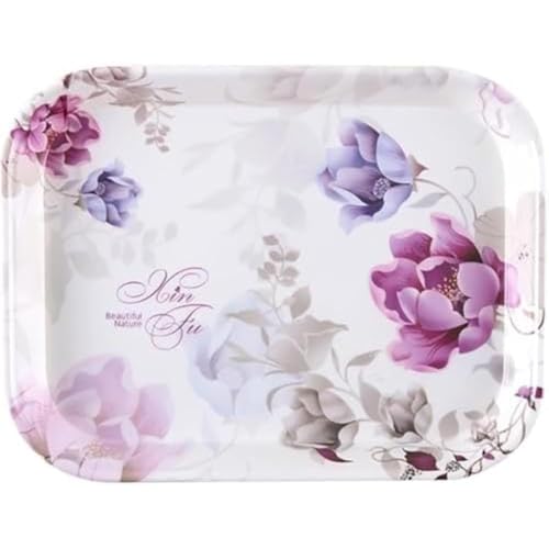 ITMEATトレイ盆ランチョントレープラスチック製お盆おしゃれ軽量小物入れプラスチック大中小さい深い四角長方形和風北欧洋風花柄薔薇トレイインテリアすべらない洗えるカフェ (43.7x31.8x5.3 cm,A)