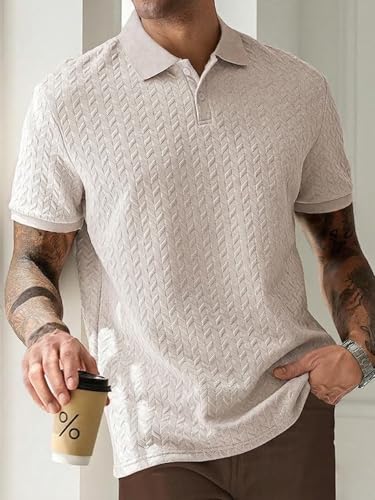 Image of GRECIILOOKS Textured Polo T-Shirt for Men | Premium Collared Jacquard Leaf Polo | Smart Casual & Formal t Shirt for Men | Stylish t Shirt for Mens for Office, Party & Everyday Outfit
