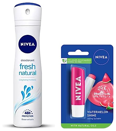 Image of NIVEA Lip Balm, Fruity Watermelon Shine, 4.8g & Nivea For Women Fresh Natural Deodorant, 150ml