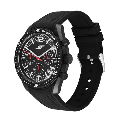 Image of SF Genesis-Bold Chronograph Quartz Analog with Black Dial Black Silicon Strap Watch for Men - 77186PP03