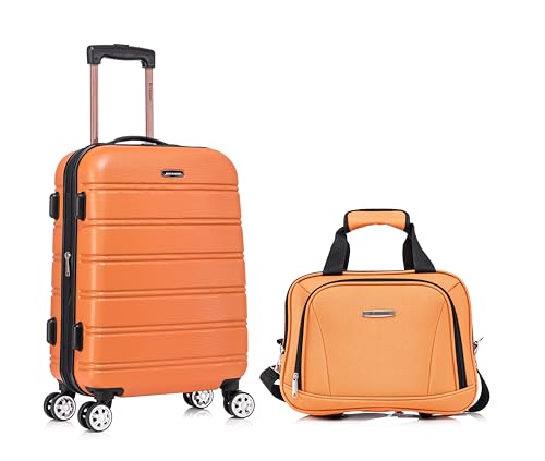 Image of Rockland Melbourne Hardside 2 Piece Expandable Spinner Wheel Luggage Set, Carry-On 20 inch and Tote 14 inch, Orange