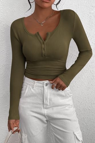 Image of PRETTYGARDEN Women's Fall Long Sleeve Henley T Shirts