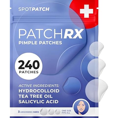 PatchRx Pimple Patches for Face (240 Patches), Hydrocolloid Acne Patches with Tea Tree Oil & Salicylic Acid, Pimple Patch Pimple Stickers, Hydrocolloid Patch Acne Dots Acne Pimple Patches For Face Cover