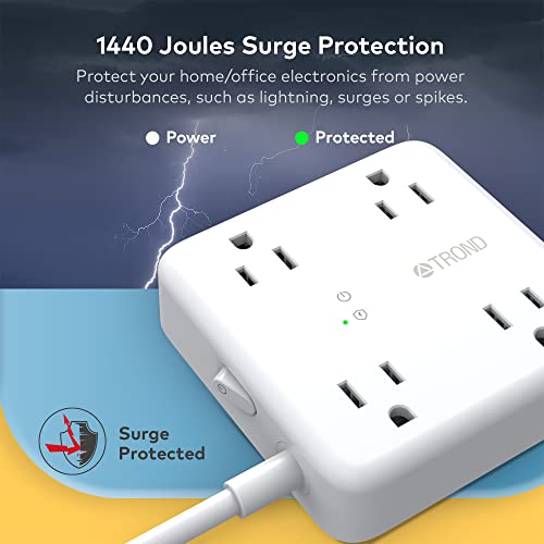 Power Strip Surge Protector - TROND Ultra Thin Flat Extension Cord 5ft with 4 USB Ports(1 USB C Charger), 4 Widely-Spaced Outlets, Compact & Small, 1440J, Wall Mount for Home Office Dorm, White