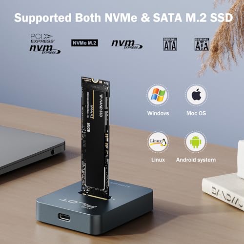 Image of M.2 NVMe SATA to USB Dock 10Gbps SSD Reader Adapter Aluminum Case | Supports M /B+M Key PCIE and NGFF SSD Docking for External Storage & Data Recovery, Size for 2230-22110 Enclosure, Laptop, PC