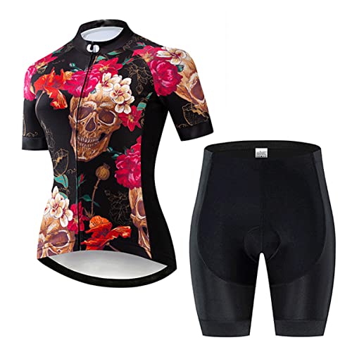 YCQ Fahrradanzüge Radtrikot-Set Frau MTB Jersey Hemden Kurzarm Sommer Mit 9D-Gel Gepolsterte Trägerhose Atmungsaktiv Schnelltrocknend (Farbe : F, Größe : 4XL) Cover