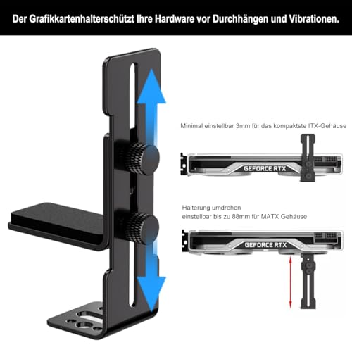 DolDer Grafikkarten Halterung GPU Support,Höhenverstellbare GPU Sag Bracket am Lüfter befestigt(3~88mm Hoch)