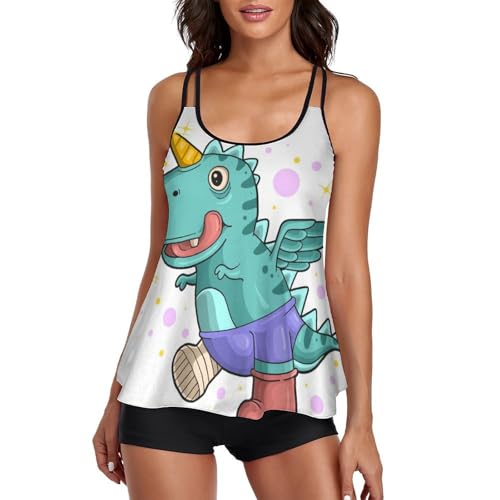 Tankini licorne dinosaure avec shorty pour vos journées farniente à la plage