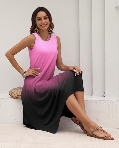 Image of AUSELILY Women's Summer Dresses Casual Sleeveless Midi Tank Beach Dress | Women's Asymmetrical Hem Sundress with Side Pockets, Great for Beach, Vacation & Daily Wear