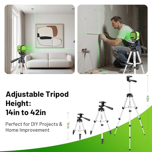 Image of Laser Level with 42 Inch Tripod, Huepar 100Ft Self Leveling Laser Level Rechargeable Green Cross Line Lazer Leveler Tool for Picture Hanging, Tile, Home Renovation, Carrying Bag Included
