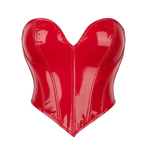 Corset serré en cuir PU rouge brillant taille S pour femme