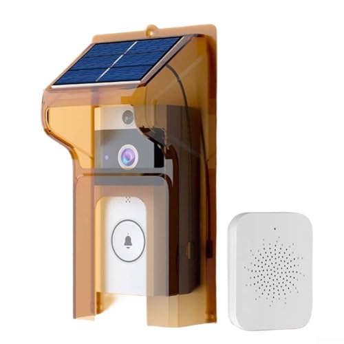 Volakebeing Sonnette de porte solaire sans fil avec couvercle étanche, vision nocturne, interphone bidirectionnel, caméra de sécurité extérieure pour la maison, le jardin, l'entrée (avec sonnette)