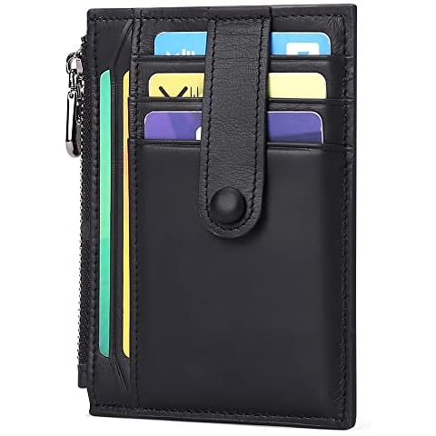 GAEKEAO Mens Wallet, Slim Genuine Leather RFID Blocking Minimalist Credit Card Holder with 1 Zipper compartments, 8 Card Slots & 1 ID Window Cover