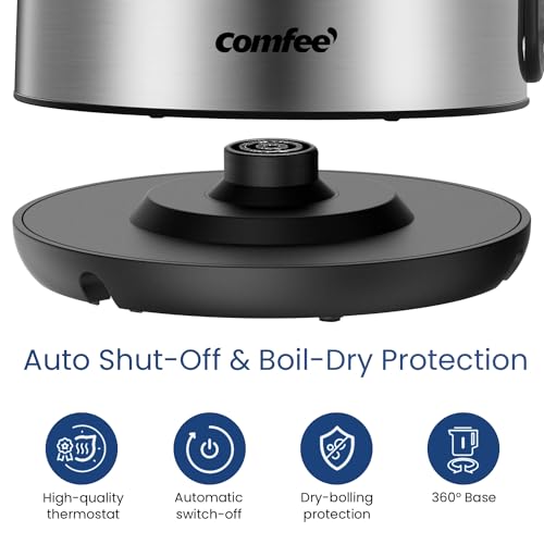 COMFEE' Stainless Steel Electric Kettle, 1.7 Liter Tea Kettle Electric & Hot Water Kettle, 1500W Fast Boil with LED Light, Auto Shut-Off and Boil-Dry Protection by COMFEE' - Image 3