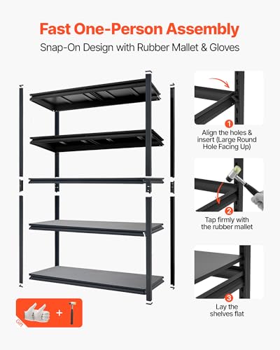 Image of VEVOR Storage Shelves, 5-Tier Adjustable, 2500 lbs Capacity, Heavy Duty Garage Storage Shelving Unit, Metal Utility Rack Shelf, for Garage Warehouse Basement Kitchen, 48.43 inch W x 18.31 inch D x 71.38 inch H