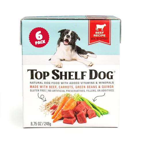 Fresh Dog Food, All Natural Complete Meal or Kibble Topper, Shelf Stable Premade Wet Recipe with Added Vitamins & Minerals for Picky Eaters Puppies Seniors (Beef, 6 x 8.75oz Cartons)