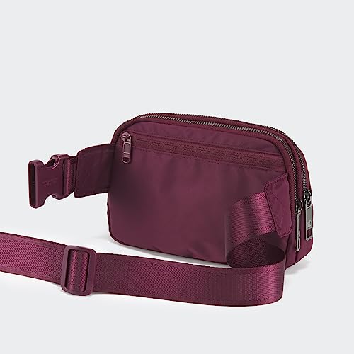 Image of Pander Everywhere Belt Bag for Women, 5 Zipper Pockets Nylon Crossbody Fanny Pack Purse (Red Merlot)