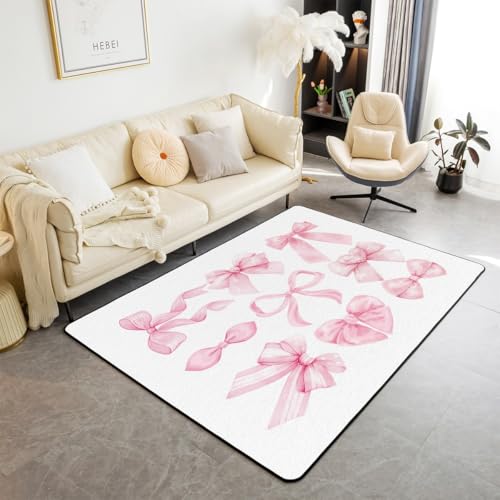 Homewish Coquette Bow - Alfombra de área de 150 x 200 cm, diseño de coqueta de fantasía con lazo, color rosa, para interiores, diseño de princesa, moderna, estética, femenina, bonita alfombra