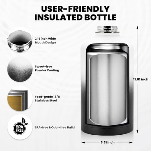 Image of RAYMYLO One Gallon Water Bottle Insulated, Triple Walled Vacuum Stainless Steel (Cold for 48 Hrs), Leak Proof & Non-BPA, Large Water Flask Jug with Paracord Handle & Straw Spout Lids