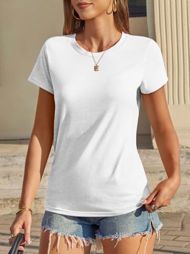 Image of UNCLECAT Womens Short Sleeve Tops Summer Basic T Shirts Crewneck Causal Tee | Solid Color, Trendy Fashion Clothes, Casual Basic Tee