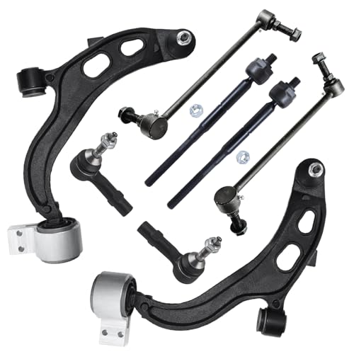 Image of Detroit Axle - 8pc Front End Suspension Kit for 13-15 Ford Flex 13-16 Taurus Lincoln MKT, 13 MKS, 2 Lower Control Arms w /Ball Joints 4 Inner Outer Tie Rod Ends 2 Stabilizer Sway Bar Links Replacement