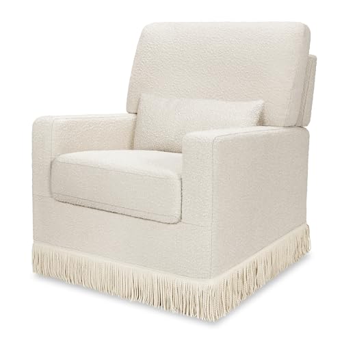 NAMESAKE Crawford Pillowback Comfort Swivel Glider in Ivory Boucle with Ivory Tassel Fringe, GREENGUARD Gold and CertiPUR-US® Certified, Easy Assembly