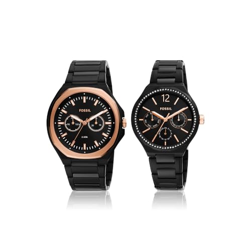 Image of Fossil Evanston Black Quartz Stainless Steel Watch BQ2645SET