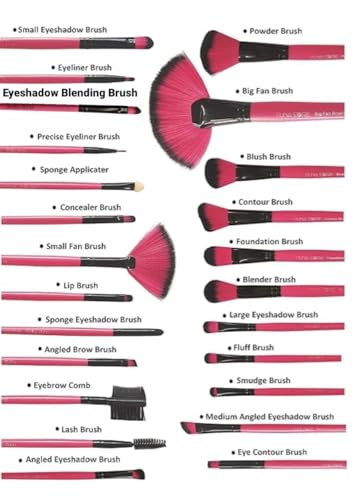 Image of Puna Store Combo Set of 24 Piece Premium Synthetic Makeup Set (PINK) with 3pc Makeup Blender Set, Makeup Brush Cleaning Egg, Cruelty-Free Vegan Brushes, Kabuki Foundation, Eye Shadow Blending, Face Pack, Contouring, Highlighting