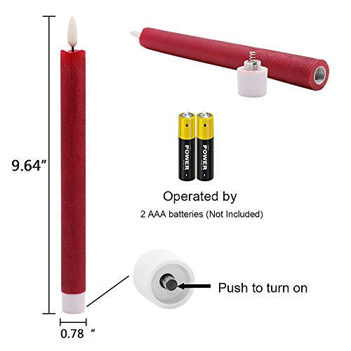 Image of Wondise Burgundy Real Wax Flameless Taper Candles with Timer