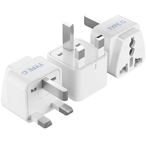 Ceptics UK, Hong Kong, Ireland, UAE Travel Plug Adapter (Type G) - 3 Pack [Grounded & Universal] (GP-7-3PK), White, Standard