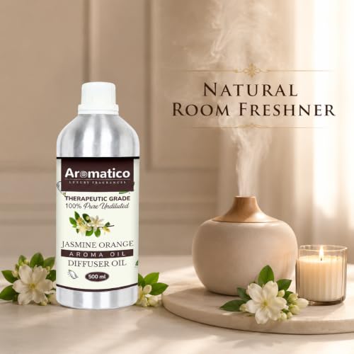 Image of AROMATICO Jasmine Orange Diffuser Oil with Strong, Long-Lasting Aroma | Premium Aroma Oil for Homes, Offices & Showrooms Aromatherapy, Diffusers, Air Purifiers, Vaporizers - 500 ml