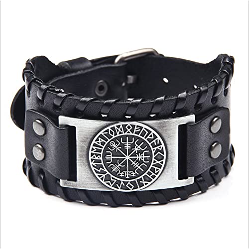 Bracelet viking en cuir véritable talisman boussole odin cadeau homme