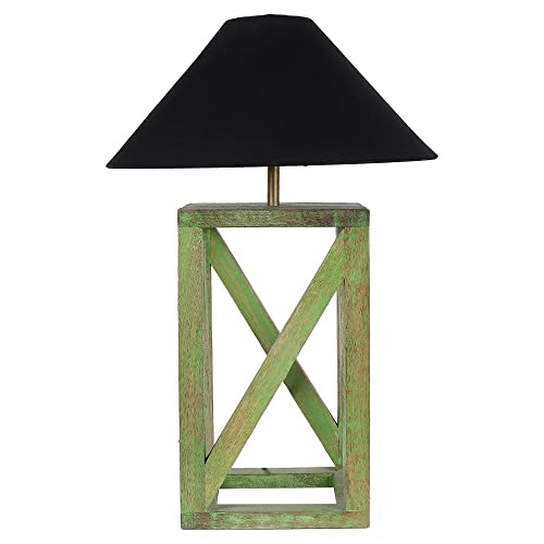 Image of tu casa Table Lamps with Mango Wood Base & Black Cotton Shades for Home Decor, Bedrooms, Living Room, Gifting, Diwali Decoration, Dining Space, Study Room, Hall (Height- 51cm) - Bulb not Included