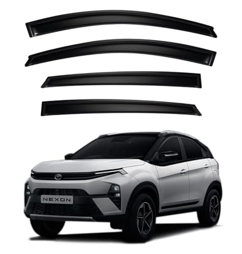 Image of Premium Smoke Car Door Visor Front+Rear Sun /Rain Guard Outside Mount Tape-On Window Visors Compatible with Tata Nexon (2025-2026)